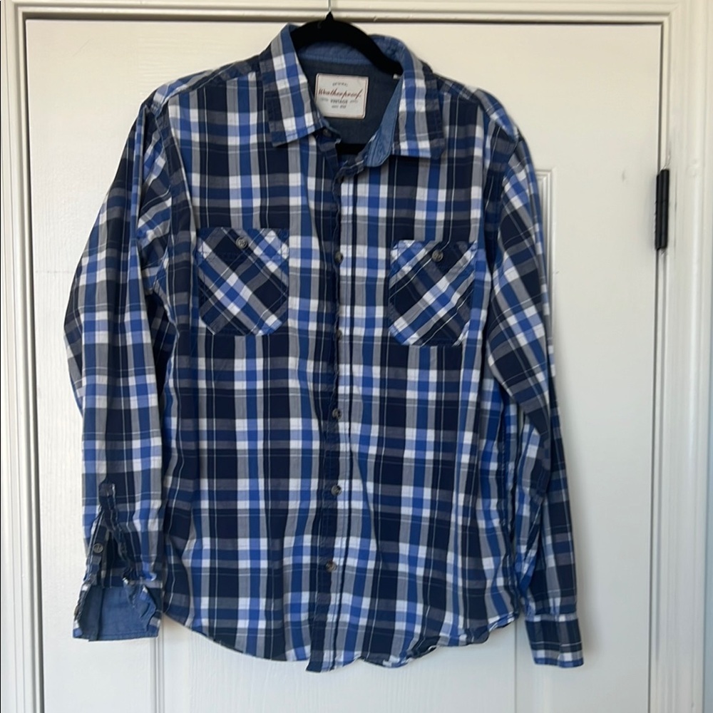 Original Weatherproof Vintage Navy and White Plaid Shirt